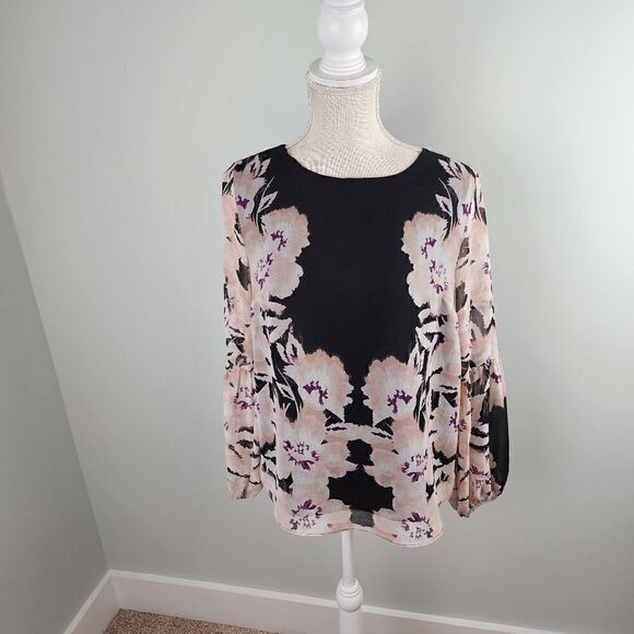 Calvin Klein Floral Sheer Long Bell Sleeve Loose Fit Lined Blouse Size XS - Picture 1 of 8